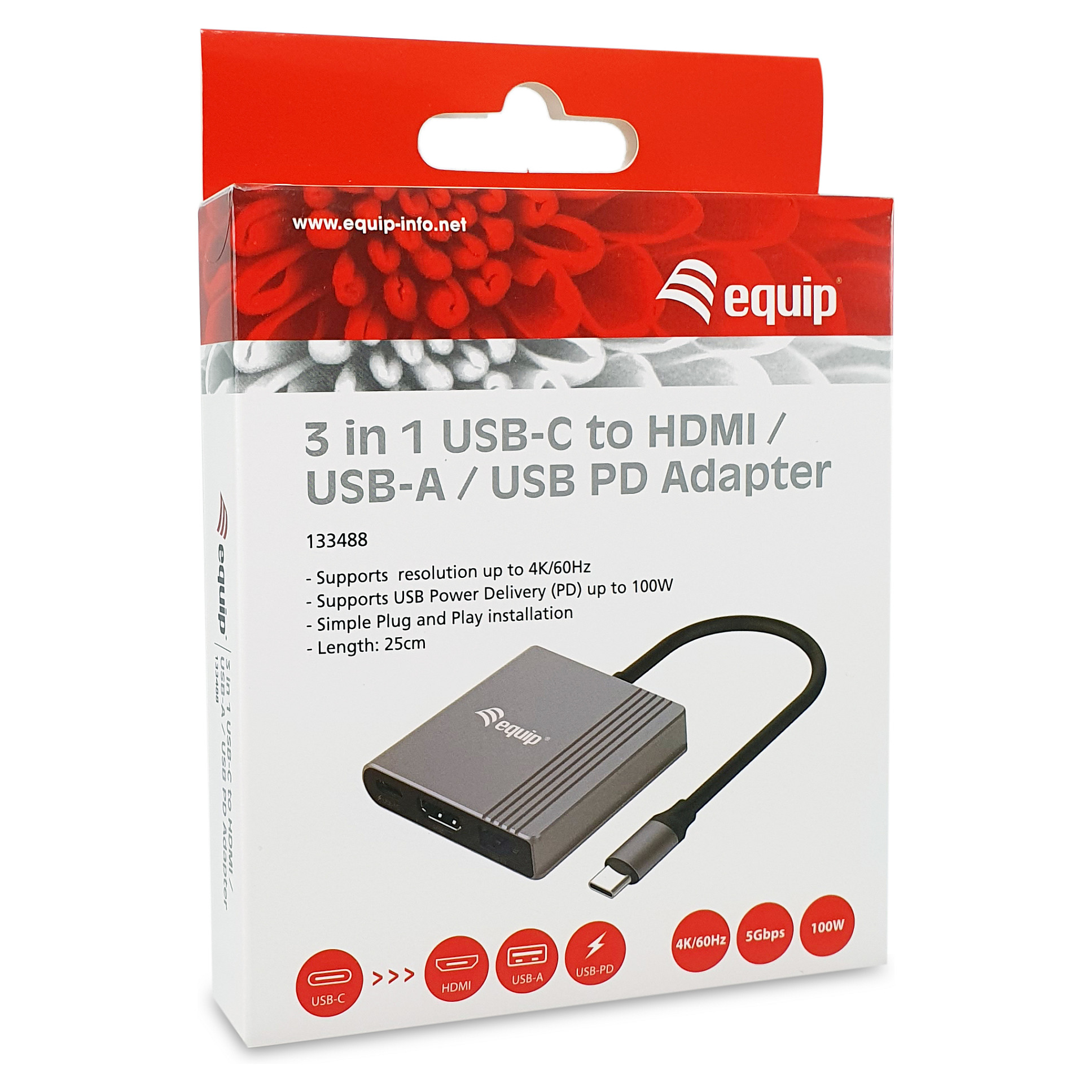 Docking Station Equip USB-C / HDMI / USB-A / 100W PD / Kabllo 25cm - Hiri - 6