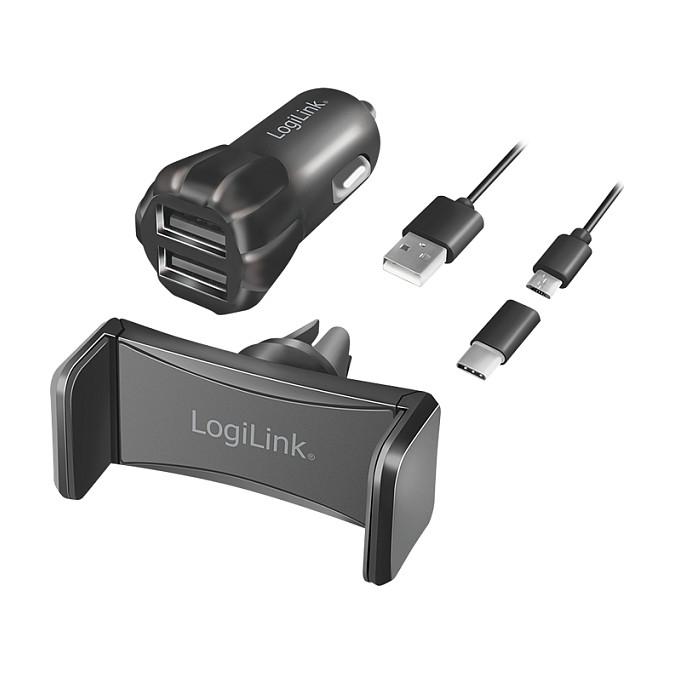 Adapter telefoni për veturë LogiLink PA0203 / 2x USB-A / 10W / Mbajtëse Smartphone 55–85 mm – Zezë - 8