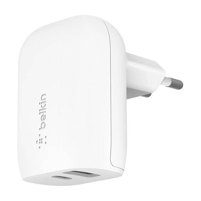 Adapter Belkin BOOST CHARGE WCB007vfWH / 37W / 1x USB-C PD 25W / PPS / 1x USB-A 12W / 2-Port – Bardhë