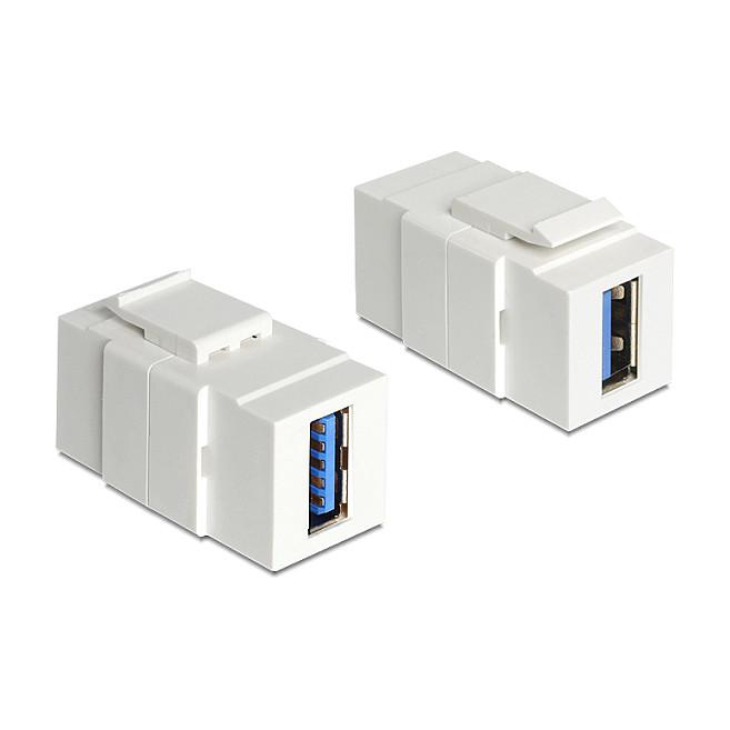 Modul Keystone DeLOCK 86319, USB 3.0 Type-A Femër në Type-A Femër, Kontakte të Veshura me Ar – Bardhë