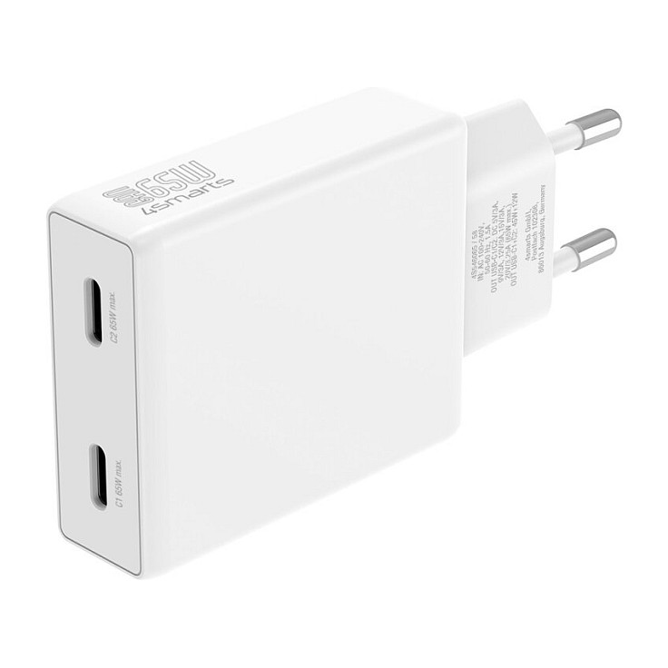 Adapter Wall Charger 4smarts PDPlug Slim Dual 65W GaN 2xUSB-C - Bardhë - 4