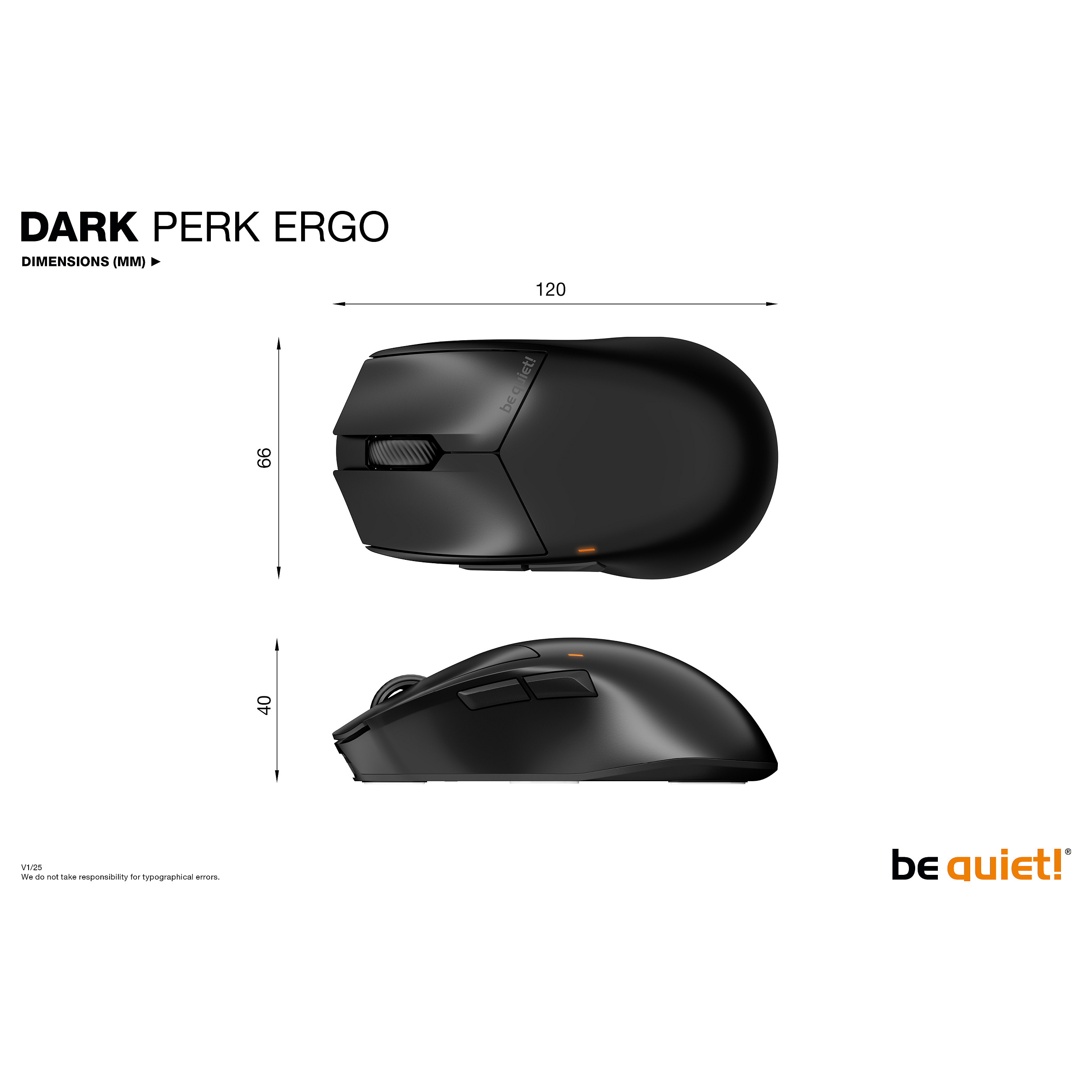 Maus Gaming be quiet! Dark Perk Ergo Wireless / USB – Zezë - 10