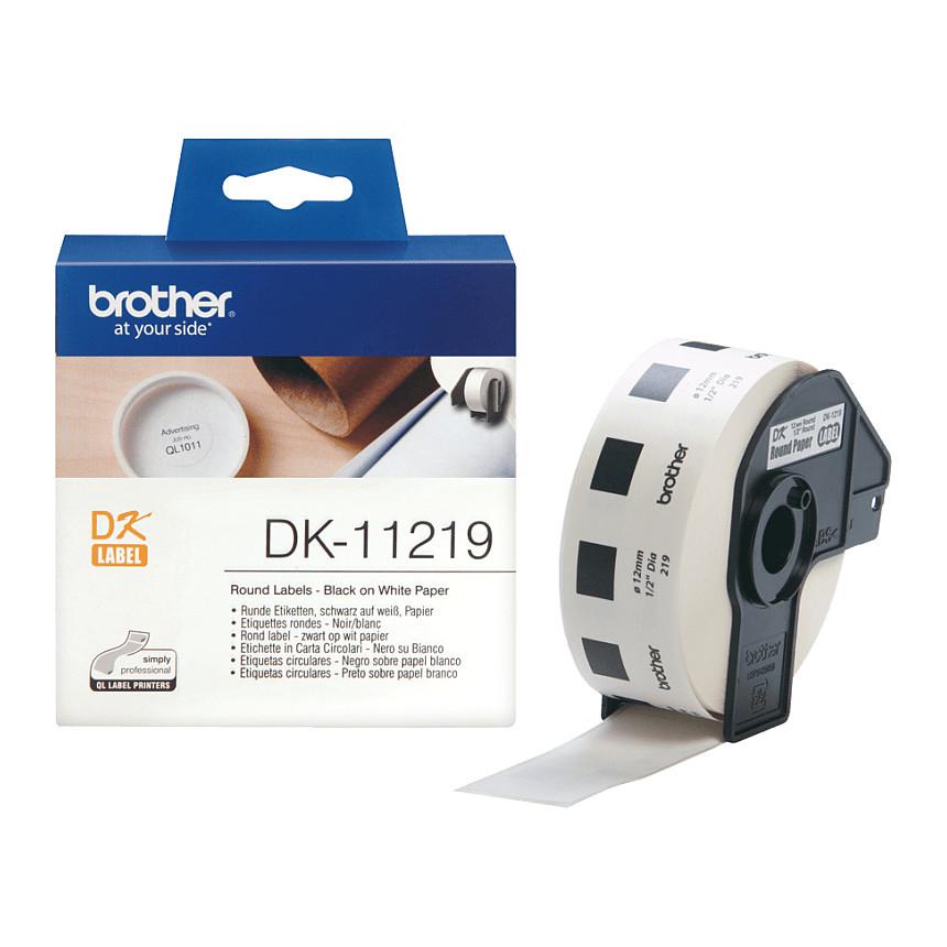 Etiketa të Rrumbullakëta Brother DK-11219, Ø 12 mm, 1200 copë - Bardhë