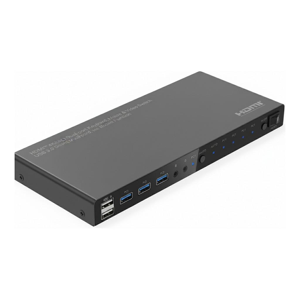 KVM Switch ROLINE 14.01.3428, 4 Kompjuterë, HDMI 2.0, 4K 60Hz, USB 3.2 Gen 1, Hub USB me 3 Porta, Audio 3.5mm - Zezë
