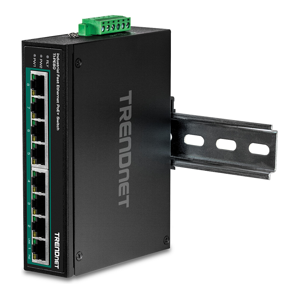 TRENDnet TI-PE80 8-Port Fast Ethernet PoE+ Industrial Switch 200W DIN-Rail Unmanaged - 7