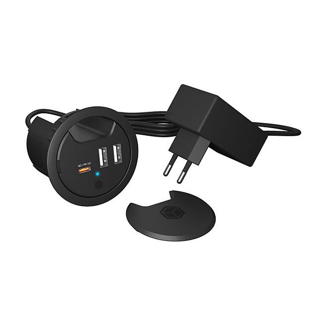 Karikues USB për Tavolinë ICY BOX IB-HUB1407, USB-C PD 27W, 2x USB-A, 30W - Zezë - 5