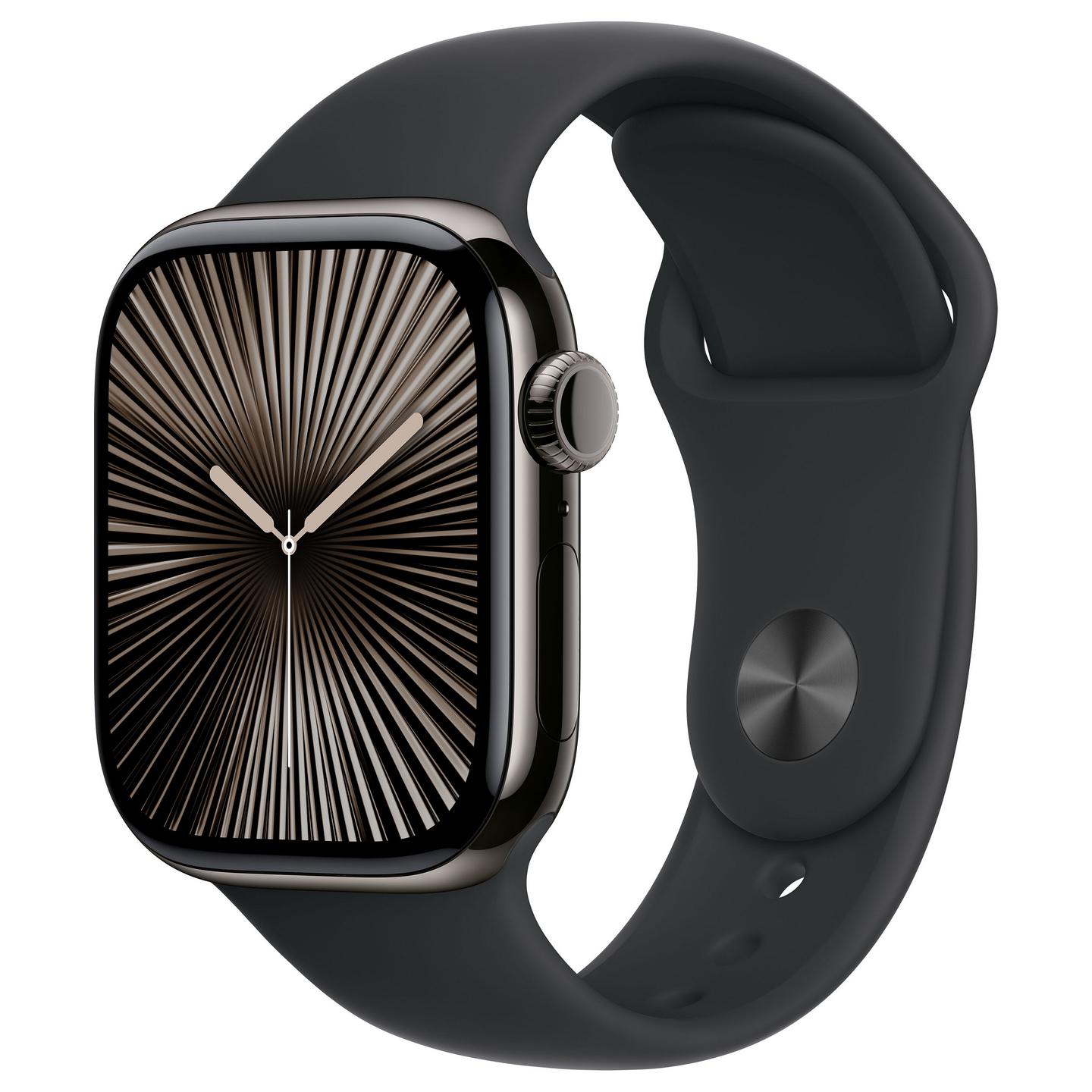Apple Watch Series 10 / GPS + Cellular / 42mm / Slate Titanium Case with Black Sport Band – S/M