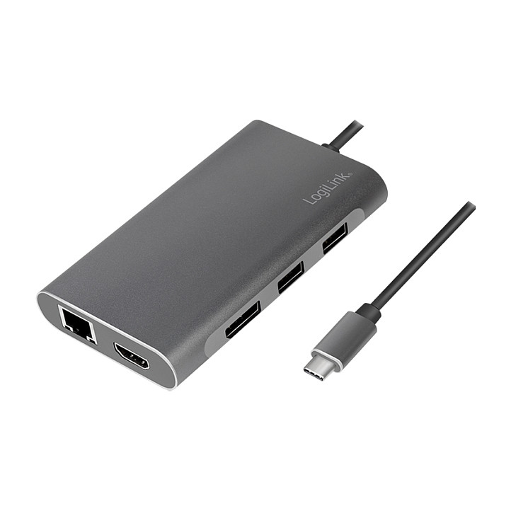 Docking Station LogiLink UA0382 / USB 3.2 Gen 1 / HDMI 4K 30Hz / DisplayPort / Gigabit Ethernet / USB-C PD 100W / 8-Port – Argjend