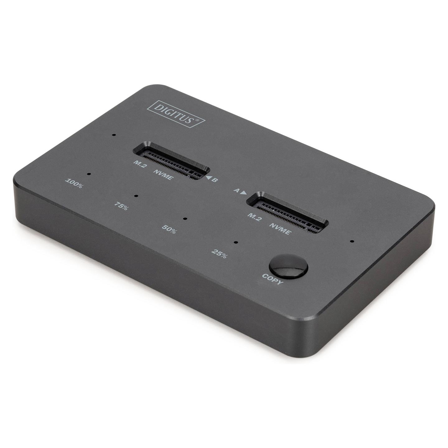 Docking Station DIGITUS DA-71545-1, për 2x SSD M.2 NVMe, USB 3.2 Gen 2, 10 Gbps, Offline Clone - Zezë