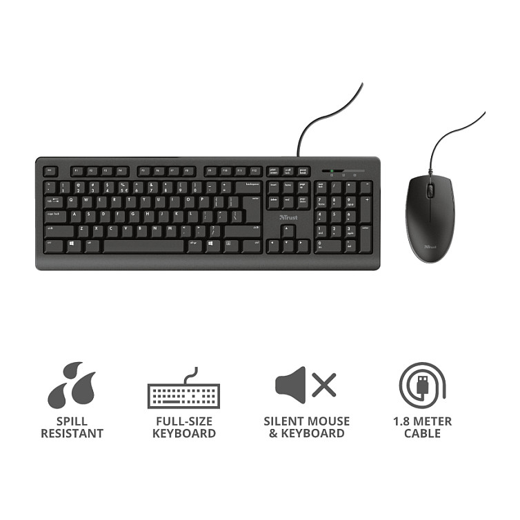 Combo (Tastierë&Maus) Trust Primo / Full-Size / QWERTZ / Gjermanisht / Membranë / USB / 1.8m - Zezë - 2