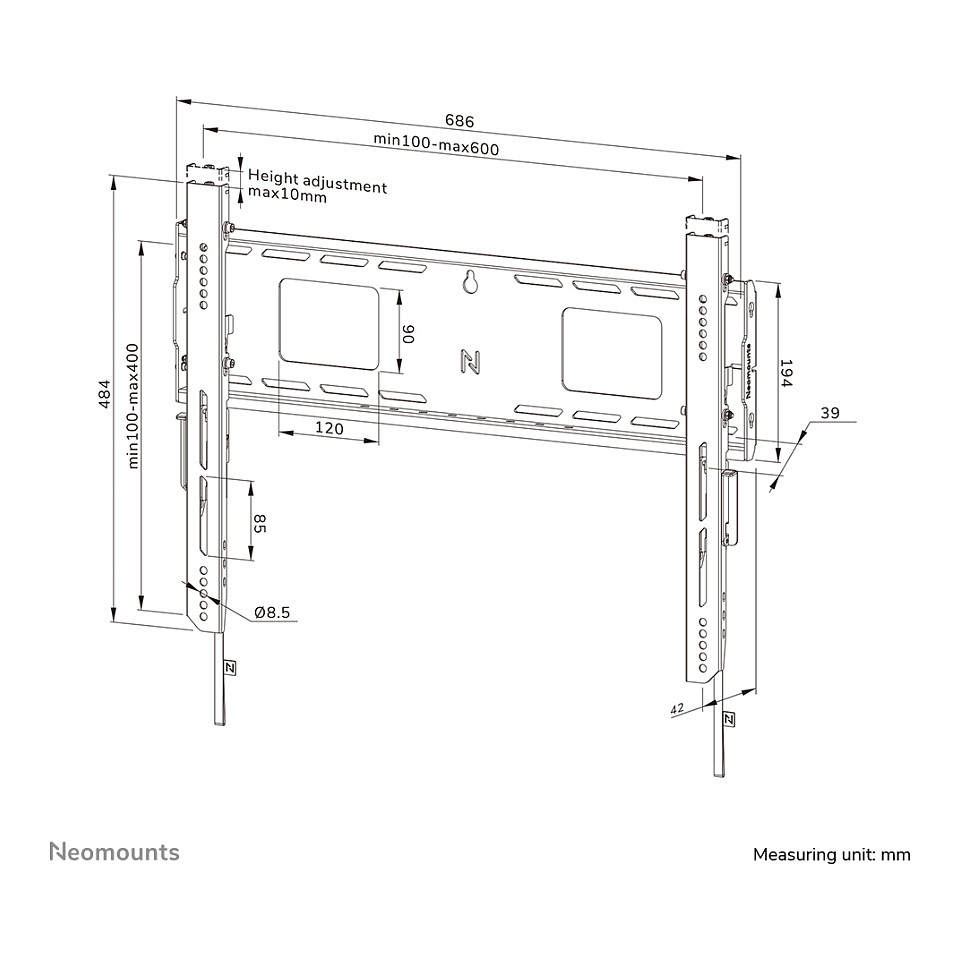Mbajtëse për TV Neomounts LEVEL-750 WL30-750BL16 / Fixed / 42"-86" / 125kg - 19