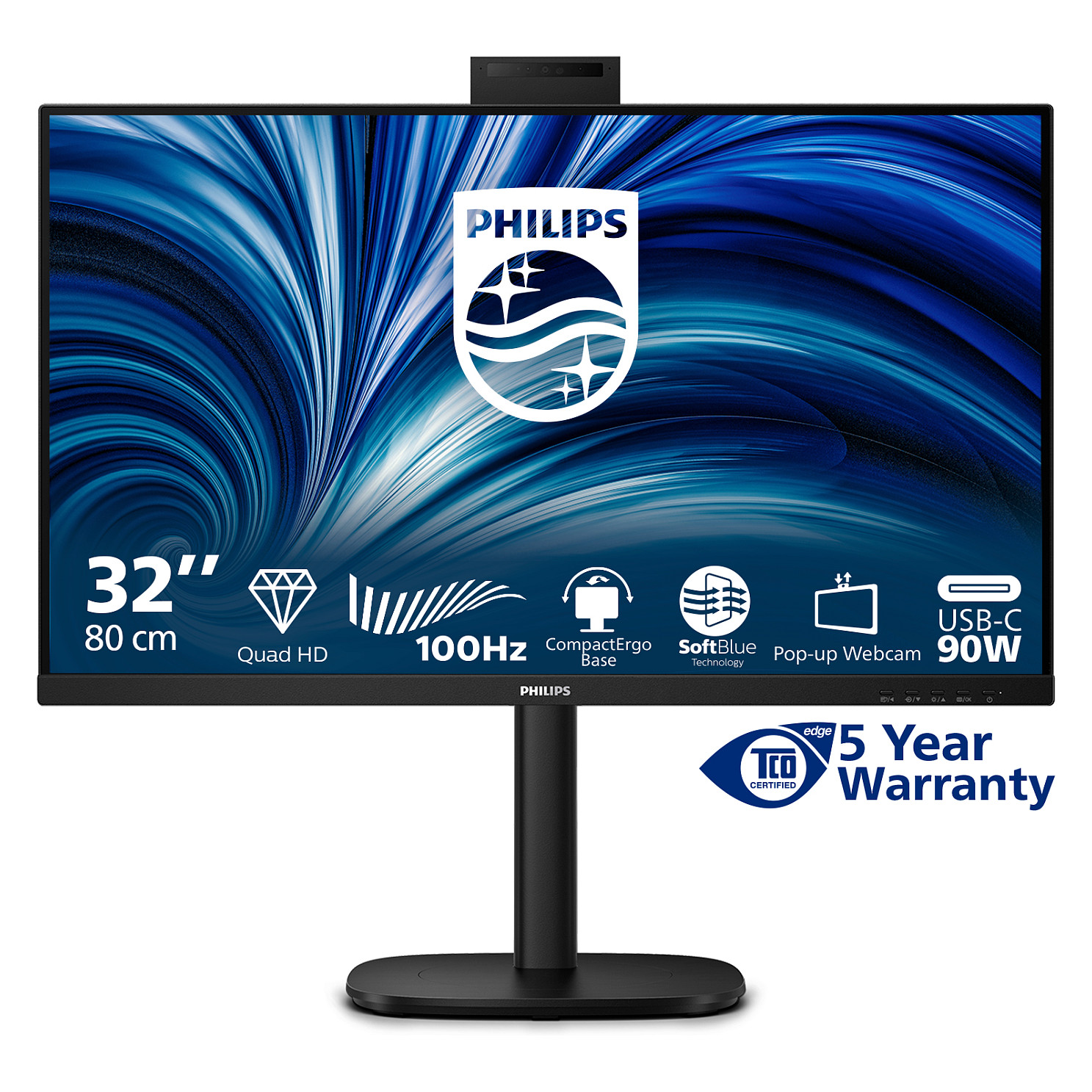 Monitor Philips B-Line 32B2U3601H 00 / 31.5" / Quad HD IPS / LCD / 100 Hz / 4 ms / HDMI+USB+DP+HDCP - Zezë - 3