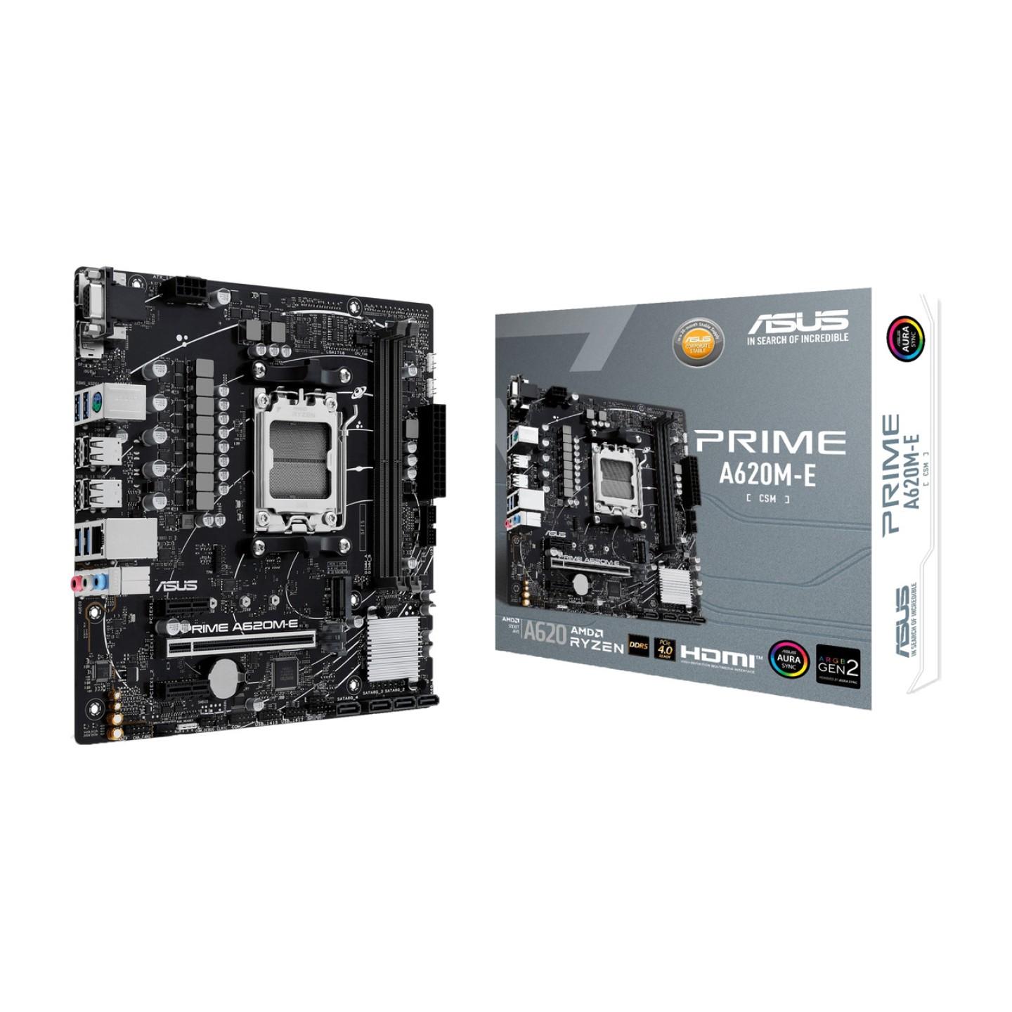 Motherboard ASUS PRIME A620M-E-CSM, AMD AM5, A620, Micro-ATX, DDR5 deri në 96GB, PCIe 4.0, M.2, 1Gb Ethernet – 