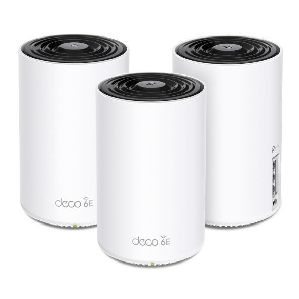 TP-Link Deco XE75 (3-Pack) AXE5400 Wi-Fi 6E Mesh System – Tri-Band 2.4GHz + 5GHz + 6GHz, 574Mbps + 2402Mbps + 2402Mbps, 3× Gigabit WAN/LAN për njësi, 160MHz, WPA3 – Bardhë - 2