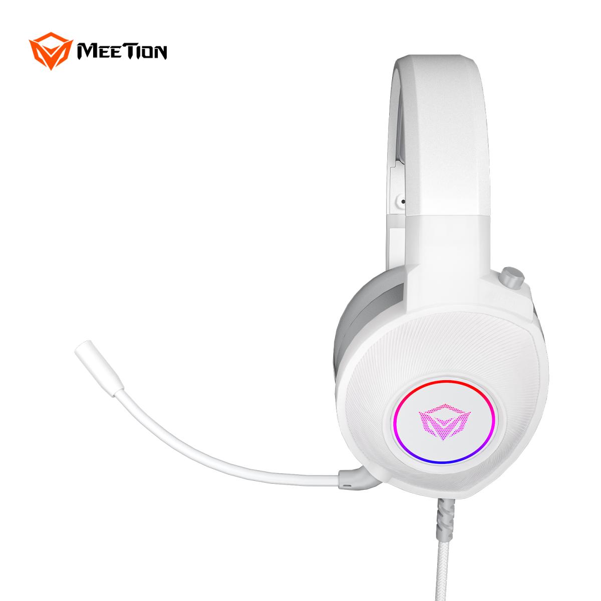 Kufje Gaming Meetion HP012 Virtual 7.1 Surround / RGB / USB / e bardhë - 4