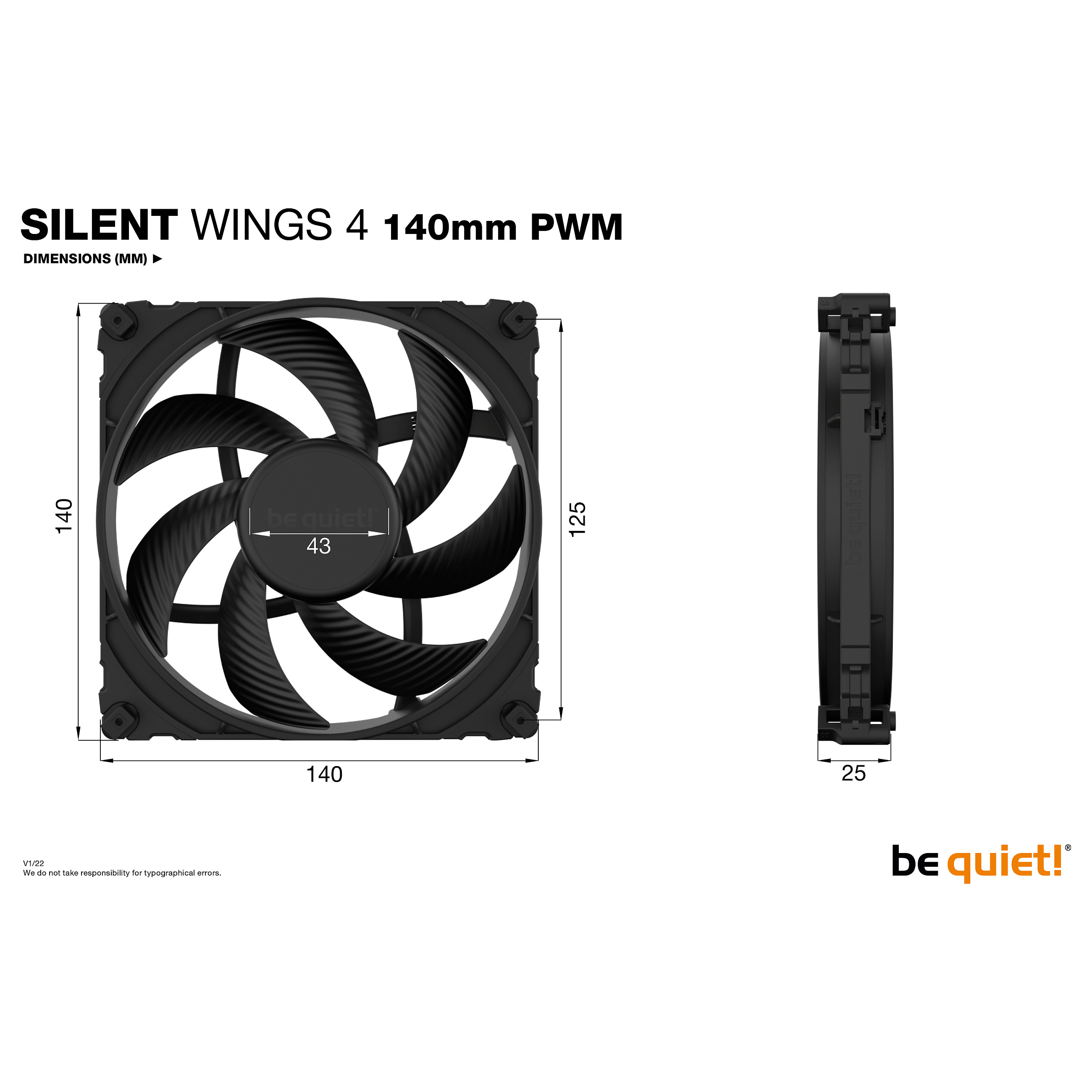 Ftohës për Kasë be quiet! / Silent Wings 4 PWM / Fan / 140mm - Zezë - 5