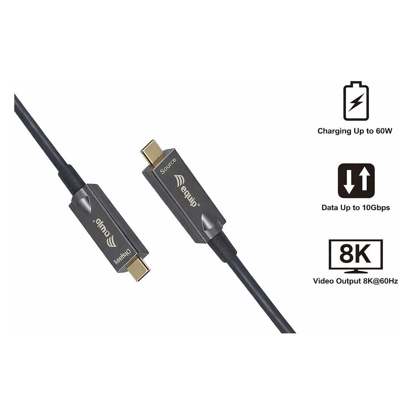 Kabllo USB Equip 119468 / USB-C në USB-C / USB 3.2 Gen 2 / 10 Gbit/s / 60W / 10m - Zezë - 4