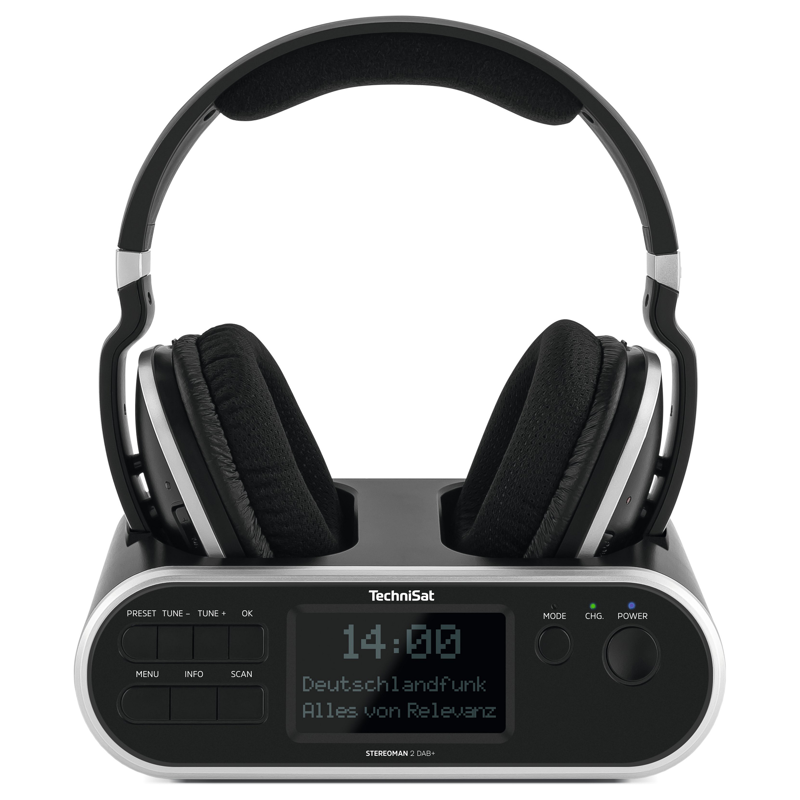 Kufje pa kabllo Stereo me Docking Station TSAT Stereoman 2 DAB+ – Zezë - 1