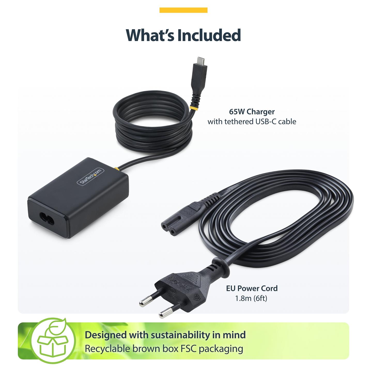 Adapter për Laptop StarTech.com 165LE-USB-C-CHARGER, USB-C, 65W, Power Delivery 3.0, Kabllo 1.5m - Zezë - 8