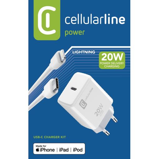 Adapter Cellularline USB‑C Charger Kit Apple C2L 20W – Bardhë - 1