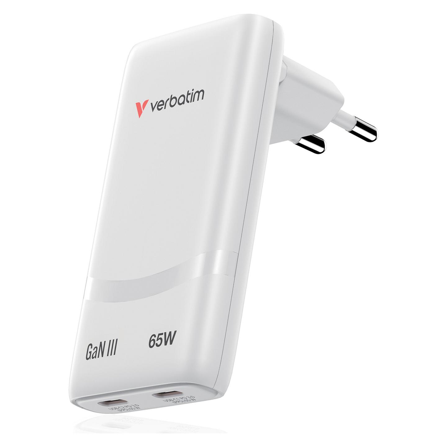 Karikues Verbatim Fold ’n’ Go GaN 32355, 65W, 2x USB-C, Power Delivery 3.0, PPS – Bardhë - 4