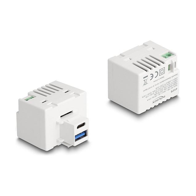 Karikues USB DeLOCK 41478, 1x USB-A, 1x USB-C PD, 20W – Bardhë