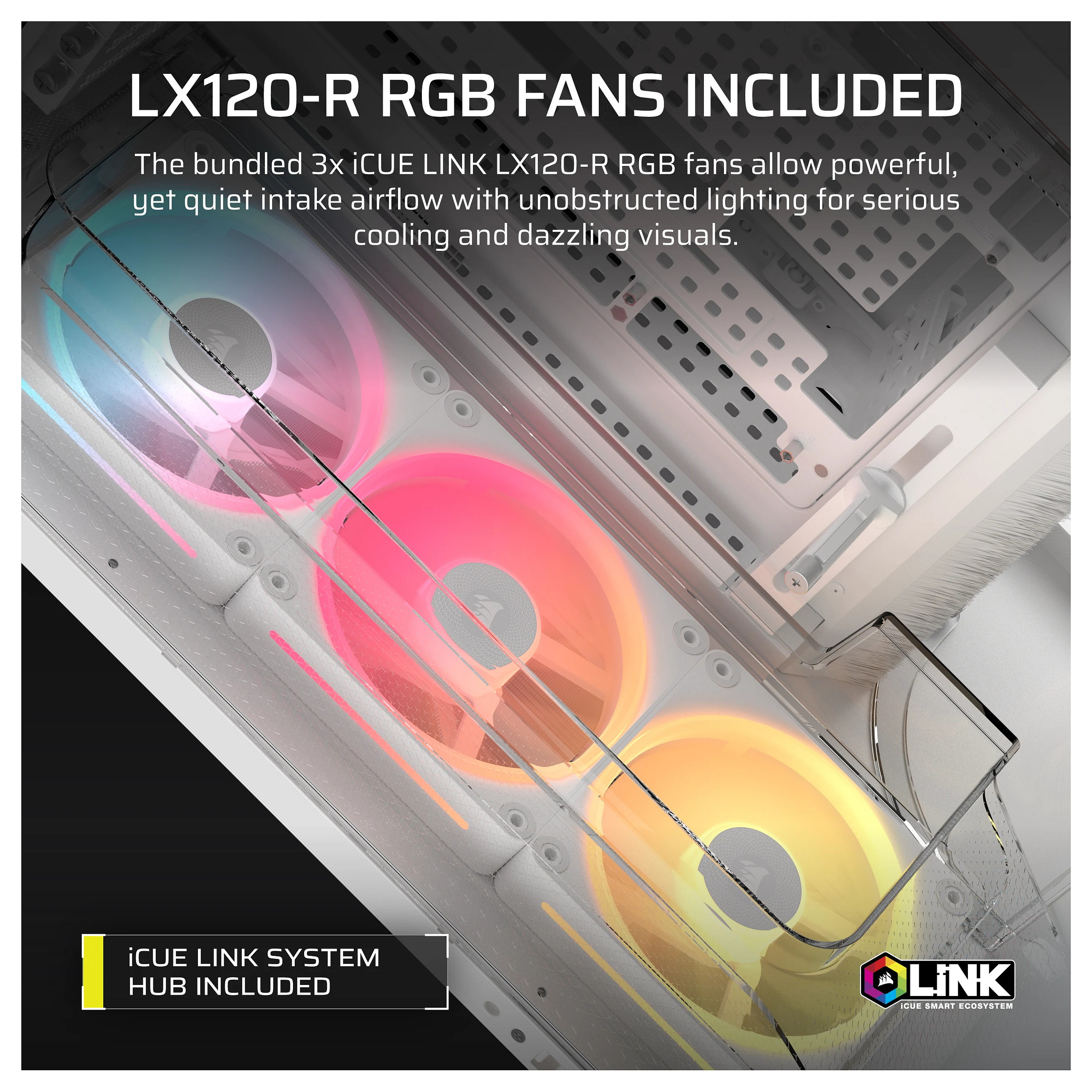 Kasë PC Corsair AIR 5400 LX-R RGB iCUE LINK / Midi Tower / E-ATX + ATX / 3x 120mm LX-R RGB Fan / Tempered Glass - Bardhë - 6