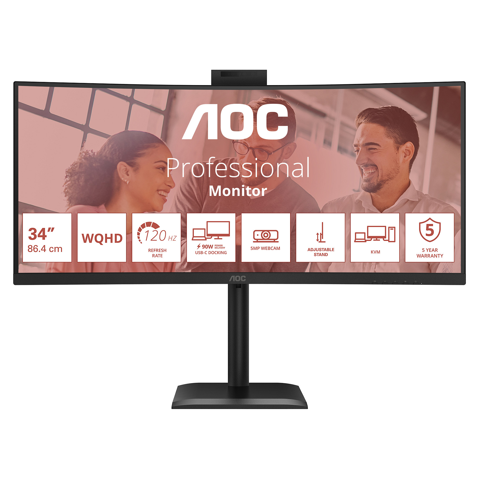 Monitor AOC CU34E4CV / 34"/ UltraWide Quad HD VA / LED / Curved / 120 Hz / 4 ms / Webcam / HDMI+USB+DP+HDCP - Zezë - 2