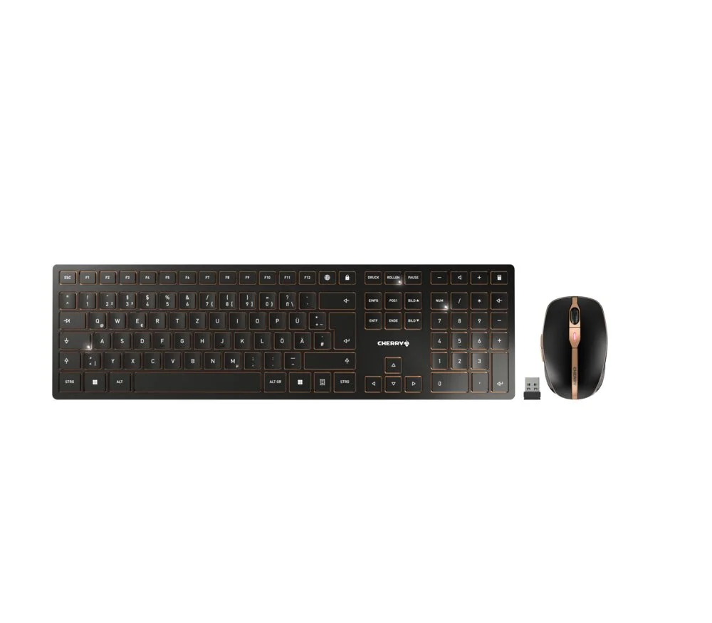 Combo (Tastierë&Maus) CHERRY DW 9100 SLIM / Wireless / 105 + 6 Keys / 2.4 GHz Wireless + Bluetooth / AZERTY FR - Zezë/Bronzë