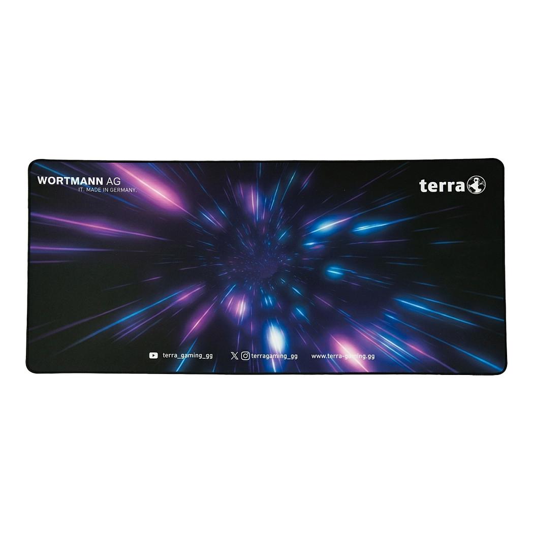 Mauspad Gaming TERRA XXL PURE, 900 × 400 × 3 mm, Sipërfaqe PU, Skaje të Qepura – Zezë/Vjollcë