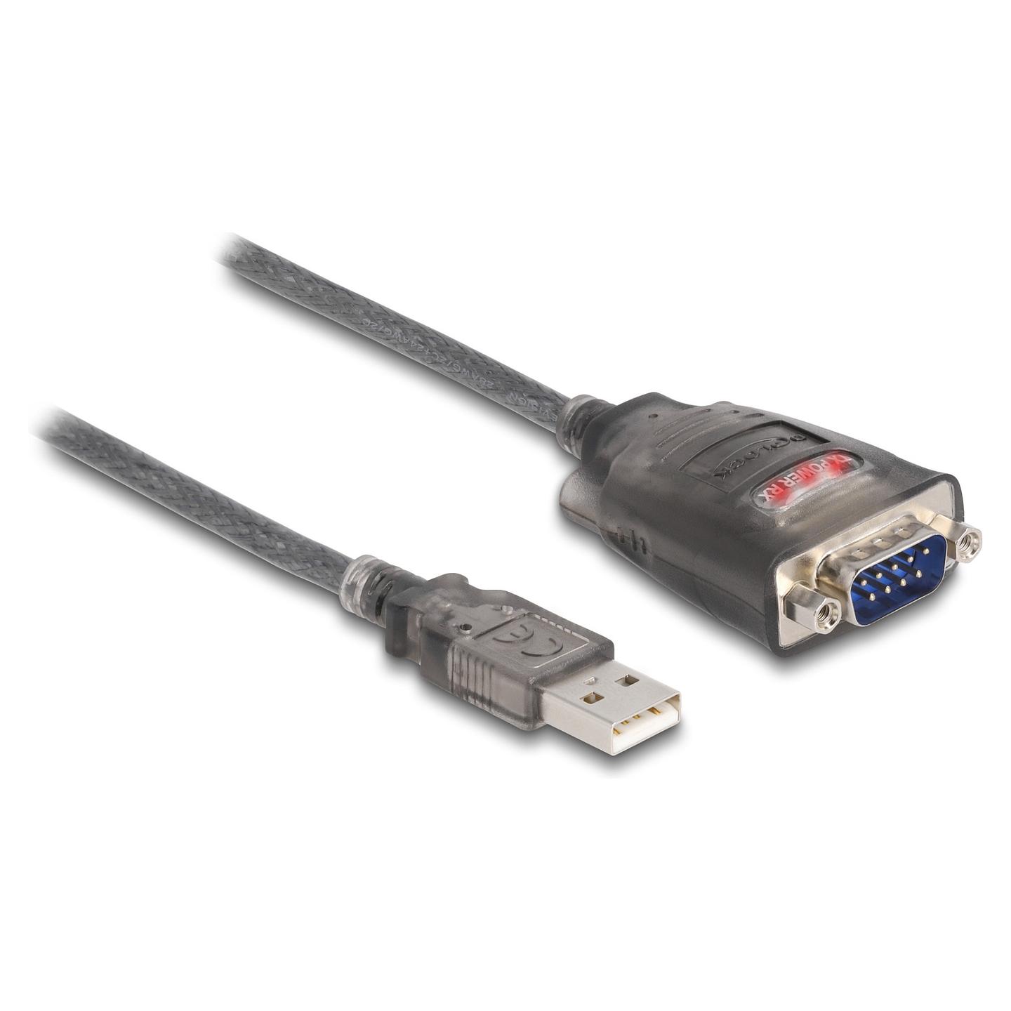 Kabllo Serial DeLOCK 61412 / USB 2.0 Type-A në RS-232 DB9 / Male-Male / FTDI FT231XS / 0.25 m - Zezë/Transparente