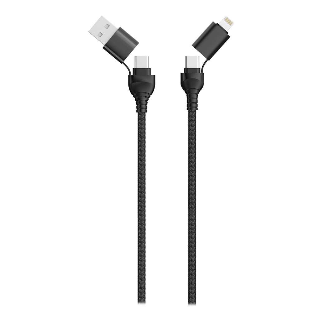 Kabllo USB 2GO 797369 / USB-A & USB-C në USB-C & Lightning / 1.2m – Zezë