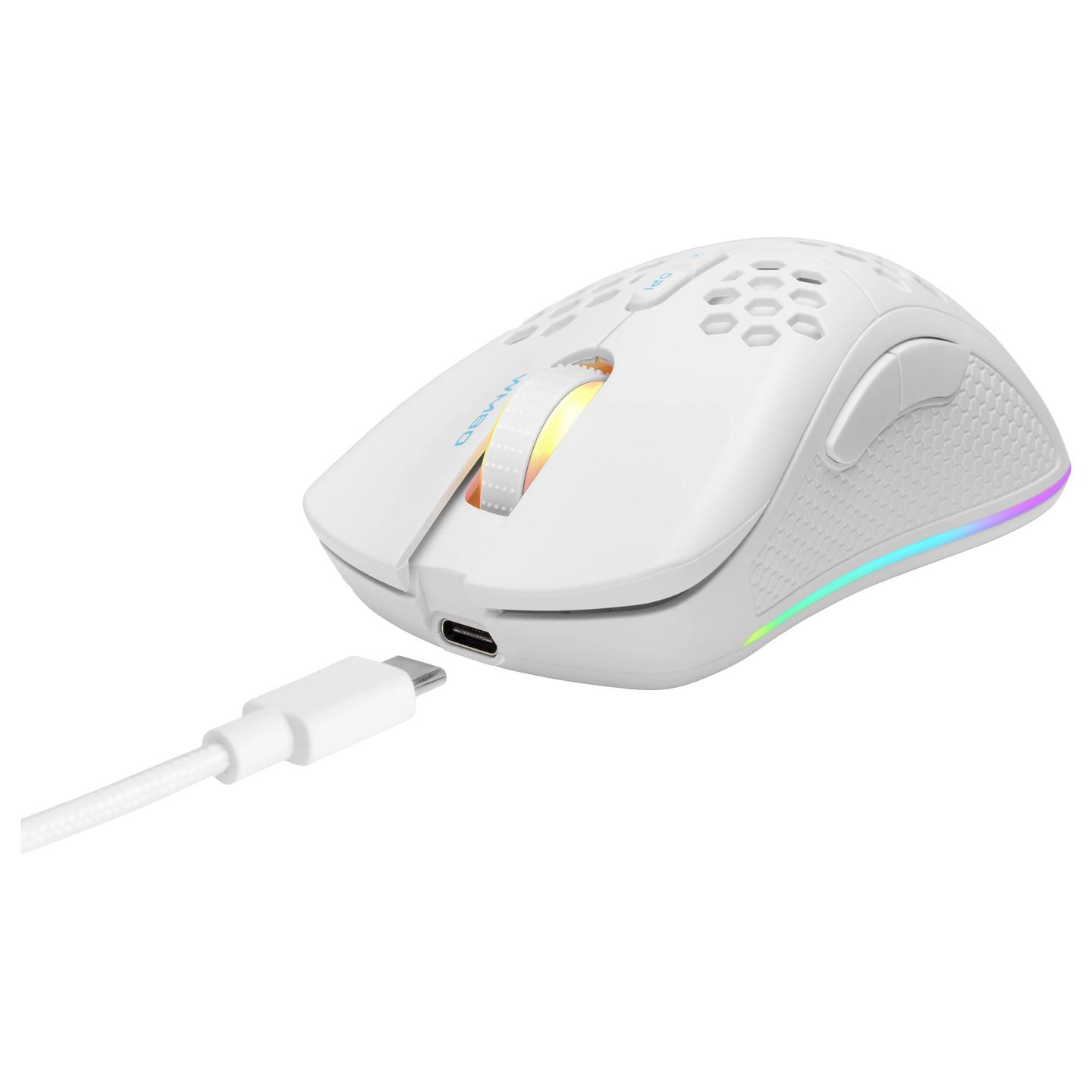 Maus Gaming Deltaco GAM-120-W / Wireless / SPCP6651 / 6400 DPI / 1000Hz / RGB - Bardhë - 7