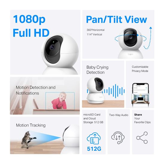 Kamera Sigurie IP TP-Link Tapo C200 / Pan and Tilt / Wi-Fi / Full HD / Night Vision - Bardhë - 5