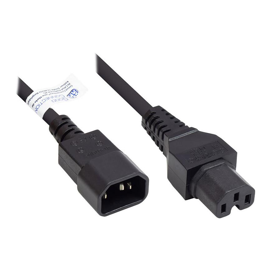 Kabllo për Furnizim me Energji ALCASA P1450-S030 / IEC C14-C15 / H05V2V2-F / 3x1.00 mm² / 250 V / 10 A / 3m - Zezë