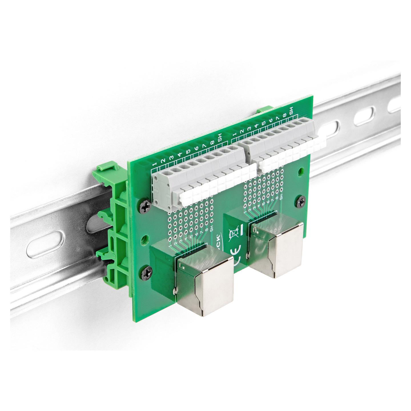 Adapter për Rrjet DeLOCK 66994, 2 × RJ-45 Femër në 2 × Terminal me 9 Pina, Montim në Shinë DIN - 4