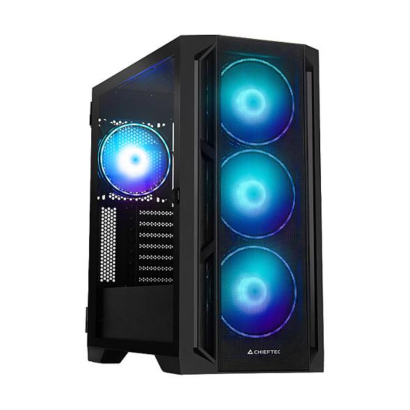 Kasë Chieftec APEX LUMO Mesh GA-01B-L-OP, Midi-Tower, E-ATX, 4x140mm ARGB, Xham i Temperuar, USB Type-C - Zezë