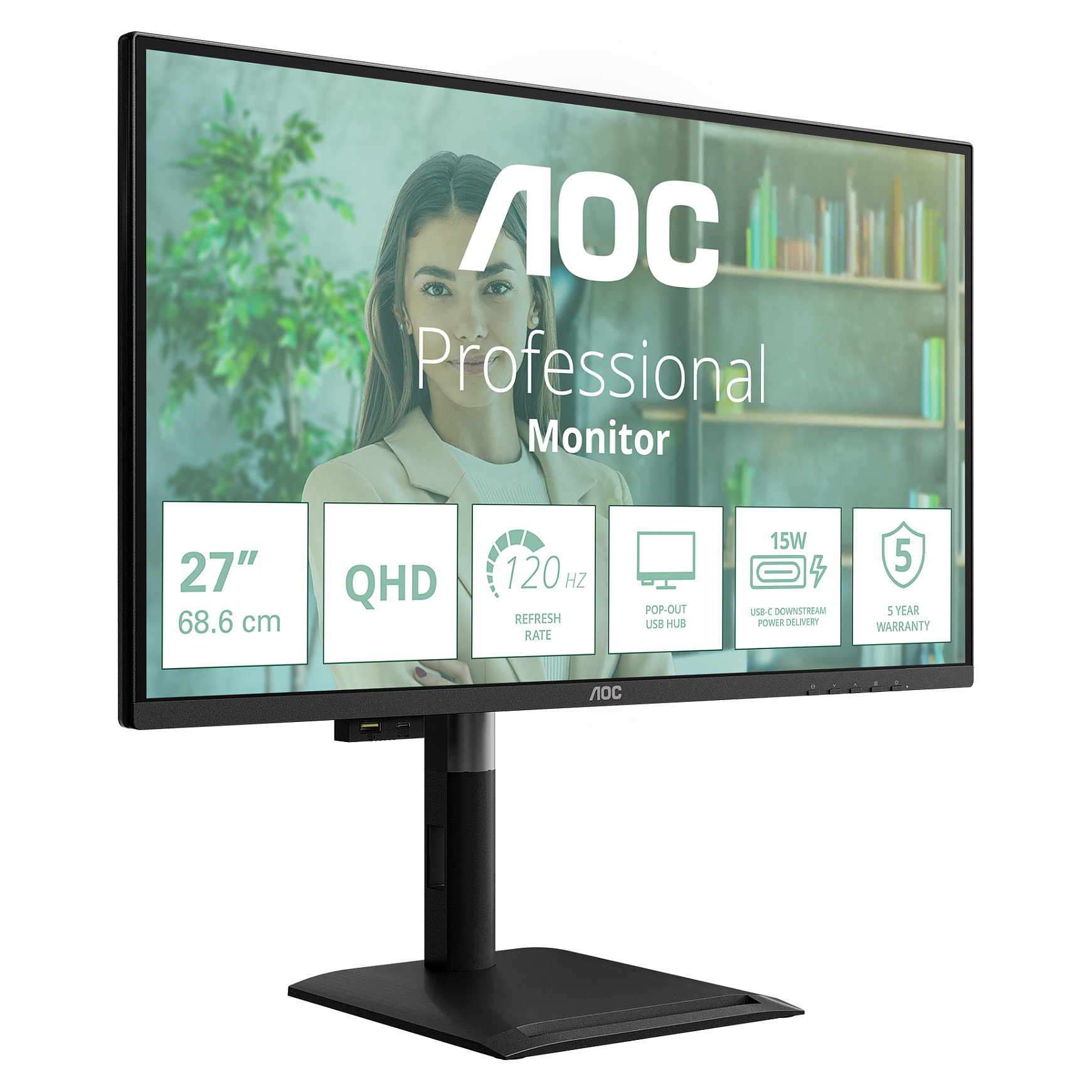 Monitor AOC Q27P4U / 27" / Wide Quad HD IPS / 120 Hz / 4ms / USB + USB-C + HDMI + DP - Zezë - 22