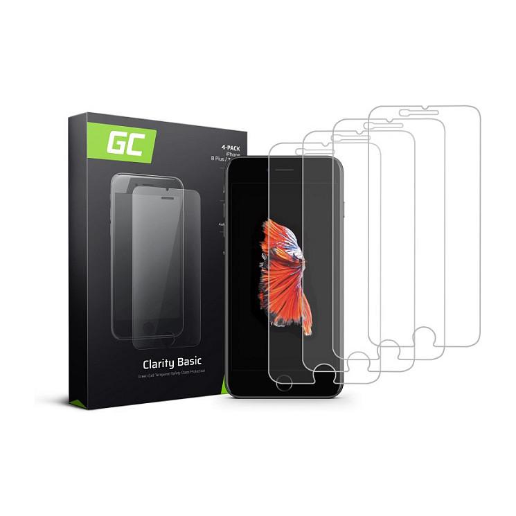 Mbrojtëse Ekrani Green Cell GLSET23 / iPhone 6 Plus / 6s Plus / 7 Plus / 8 Plus / GC Clarity / Tempered Glass / 9H / 0.33mm / 3D / 4-Pack - Transparent