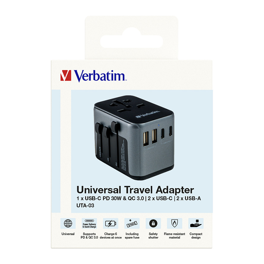 Adapter Verbatim Universal Travel Adapter UTA‑03 / USB‑A / USB‑C - 9
