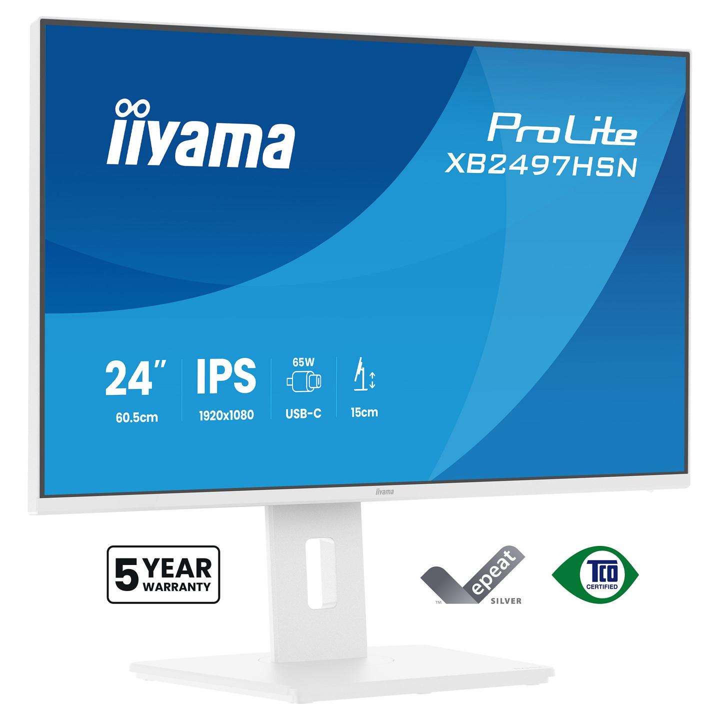 Monitor Iiyama ProLite XB2497HSN-W1 / 23.8″ / FHD IPS / 100 Hz / 1 ms / DisplayPort + HDMI + USB-C + USB-Hub + Ethernet - Bardhë - 3