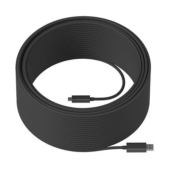 Kabllo aktive optike USB Logitech Strong, 45 m, USB-A në USB-C, USB 3.2 Gen 2, 10 Gbps, e përforcuar për instalime profesionale - Hiri i errët