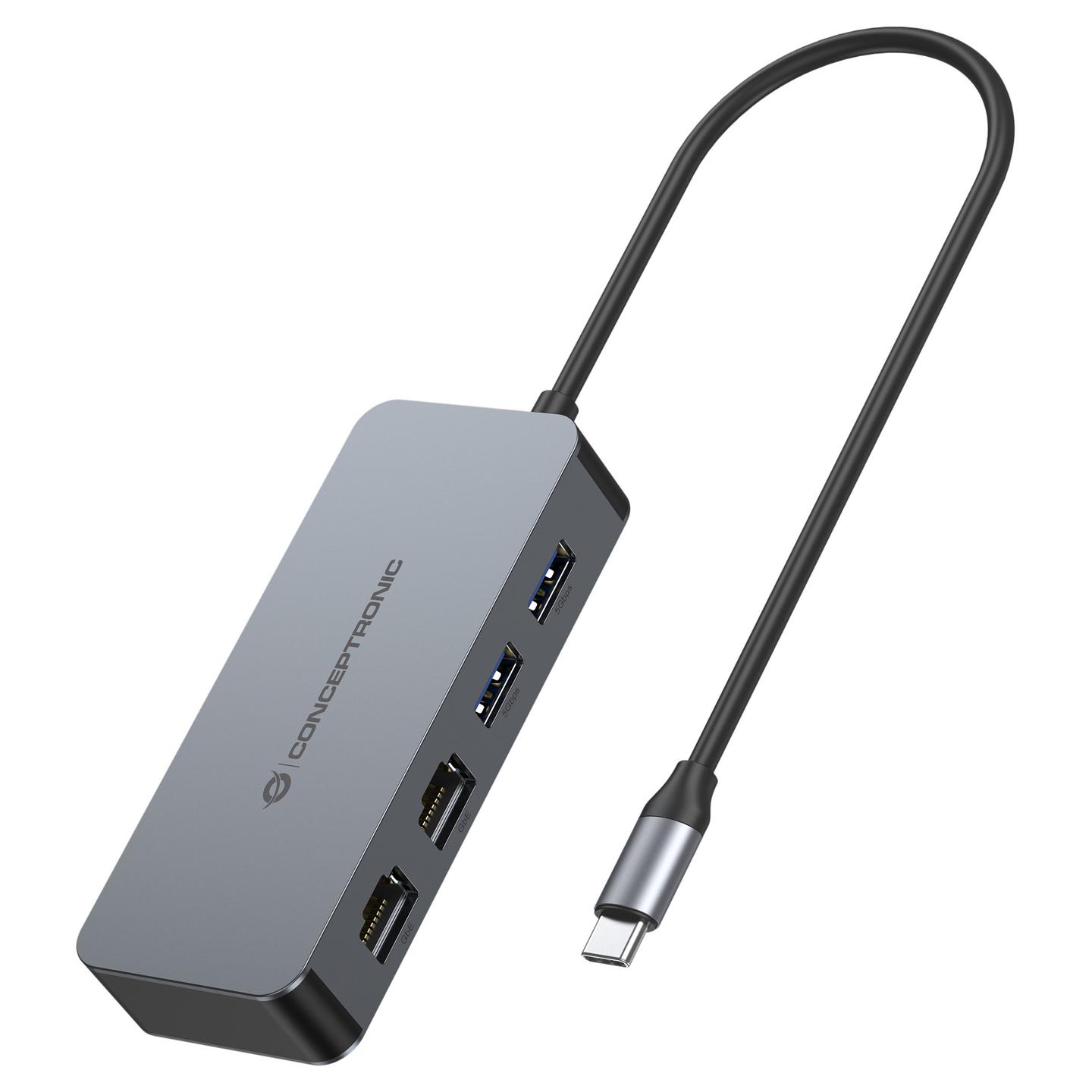 Adapter Conceptronic ABBY24G, USB-C, 2x RJ45 Gigabit, 2x USB-A 3.2 Gen 1, 5Gbps - Hiri