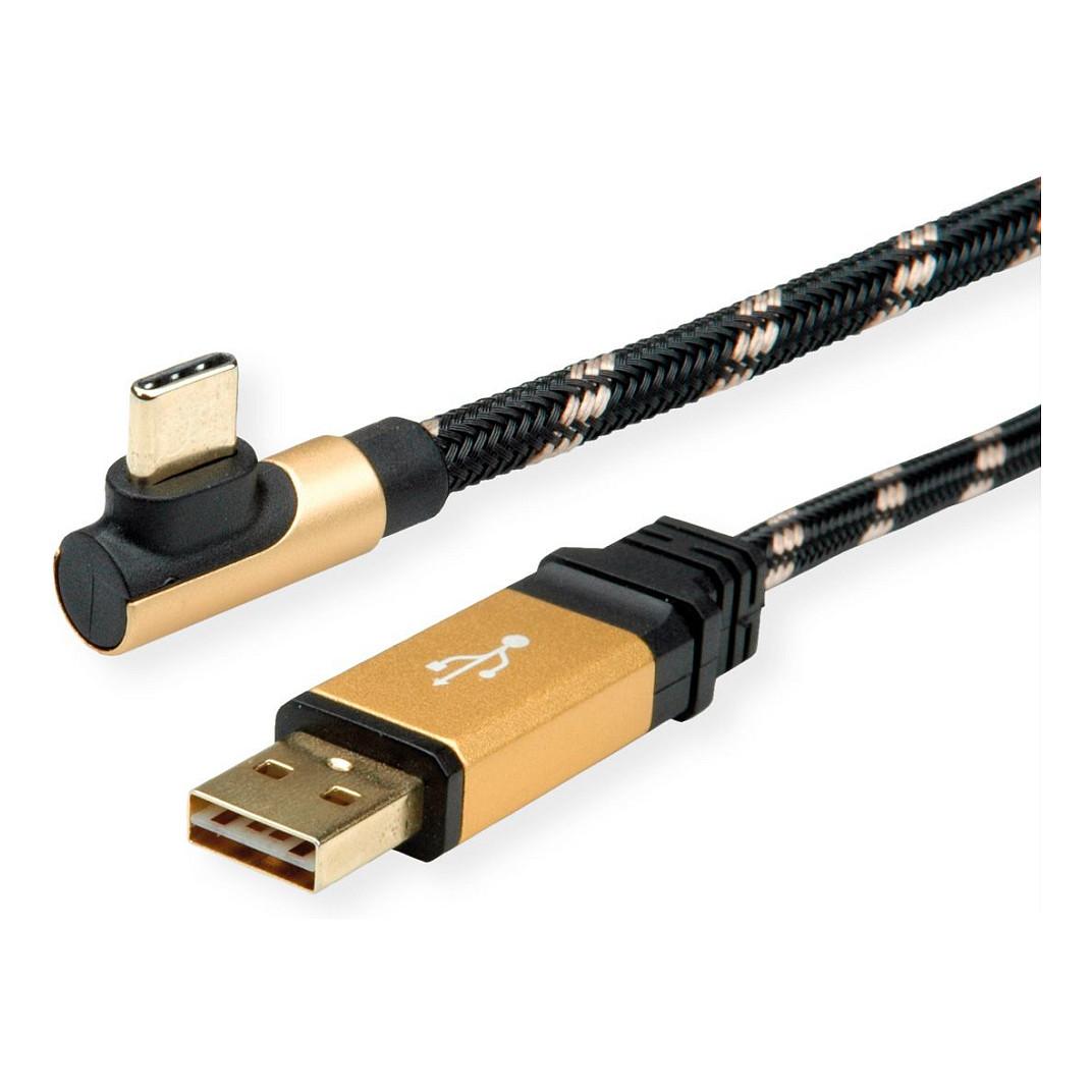 Kabllo ROLINE 11.02.9060, USB-A në USB-C, USB 2.0, 480 Mbps, 0,8 m - Zezë/Verdhë