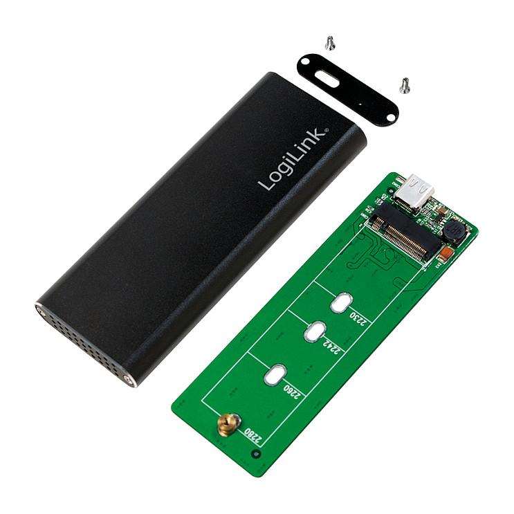 Këllëf për Disqe LogiLink UA0314, M.2 SATA SSD, USB-C 3.2 Gen 2, 10 Gbit/s – Zezë