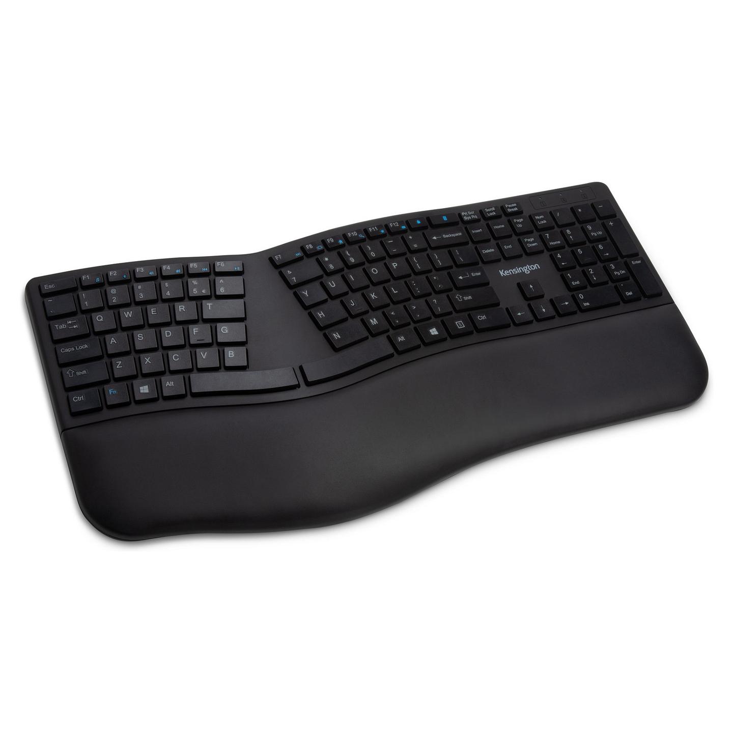 Tastierë pa kabllo Kensington Pro Fit Ergo / QWERTZ (DE) / Full-Size / Ergonomike / 2.4 GHz + Bluetooth / USB Receiver / Mbështetëse për Dore – Zezë - 1