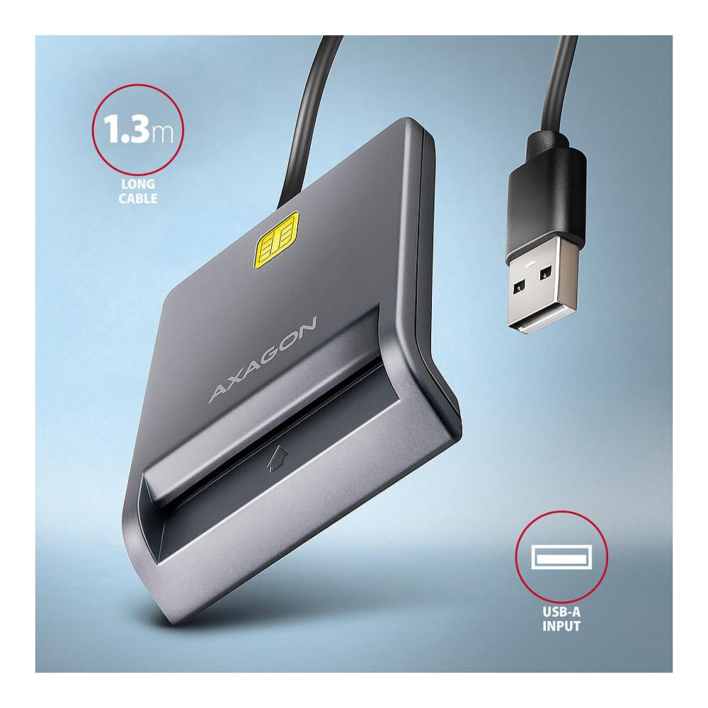 Lexues Kartelash AXAGON CRE-SM3T / Smart Card / USB 2.0 / Kabllo 1.3m - Zezë - 4