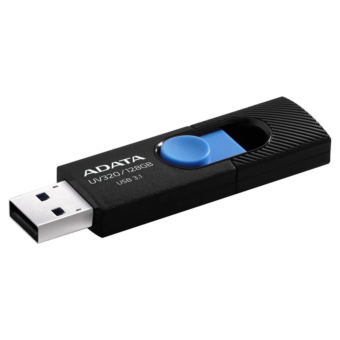 USB Flash Drive ADATA UV320 / 128GB / USB 3.2 Gen 1 / USB Type-A / deri 100MB/s Lexim / Dizajn rrëshqitës / 55 × 19.5 × 10.2mm / 7.9g - Zezë/Blu - 1