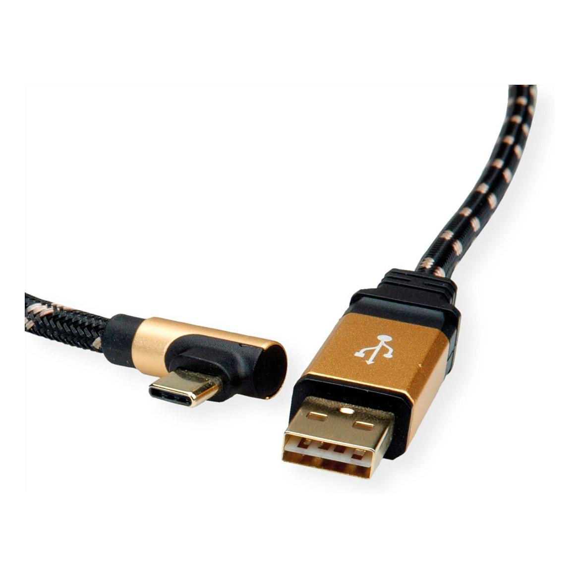 Kabllo ROLINE 11.02.9060, USB-A në USB-C, USB 2.0, 480 Mbps, 0,8 m - Zezë/Verdhë - 2
