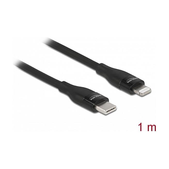 Kabllo USB DeLOCK 86637, USB Type-C mashkull në Lightning mashkull, certifikim MFi, USB 2.0, 1 m - Zezë - 2